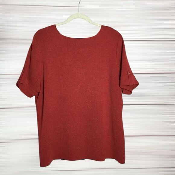 Dana Buchman Woman Terracota Knit Top Short Sleeve Round Neck size 2X Vintage - Picture 5 of 7